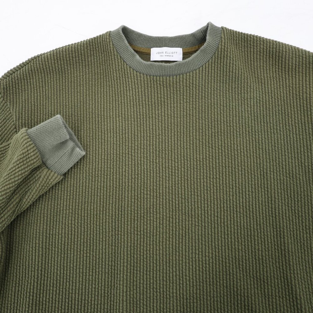 JOHN ELLIOTT Sweater Mens 1 Cotton Corduroy Crewneck Long Sleeve Pullover Green